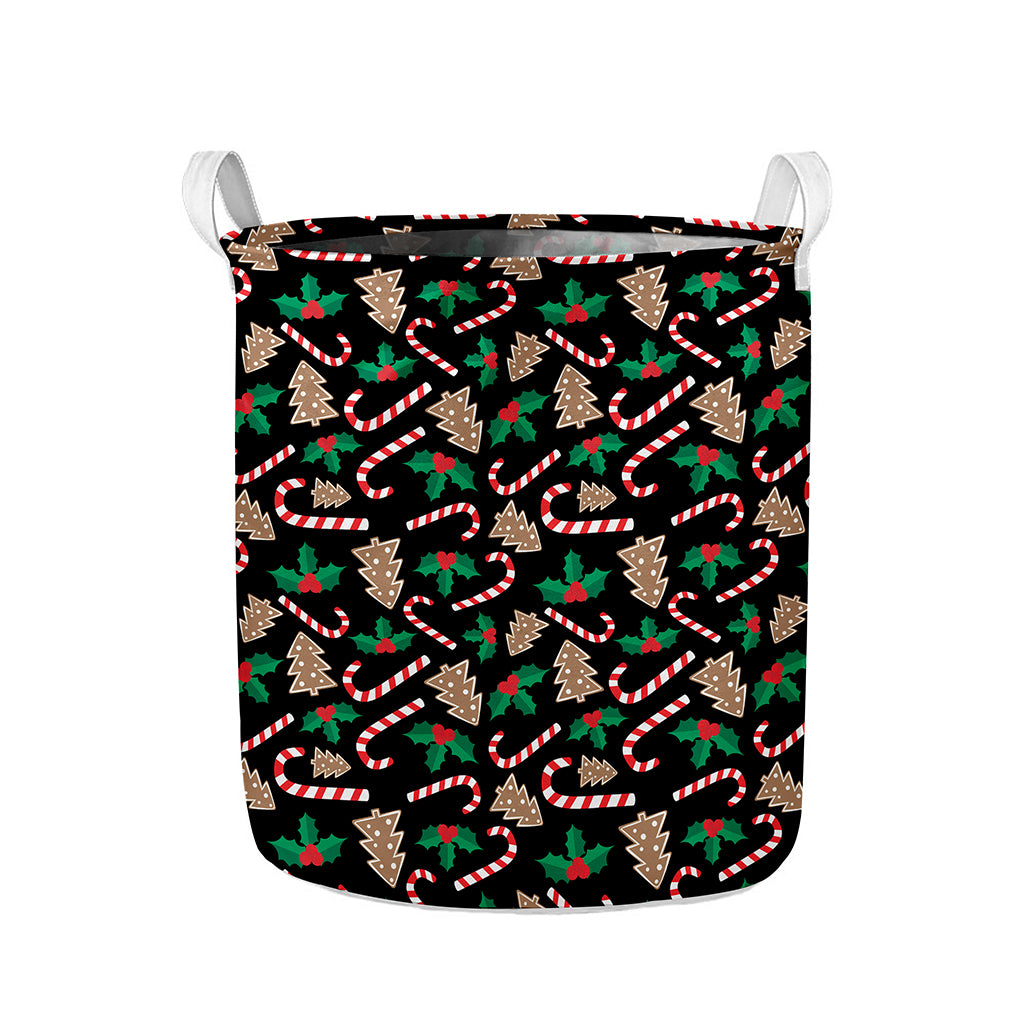 Christmas Cookie And Candy Pattern Print Collapsible Laundry Basket