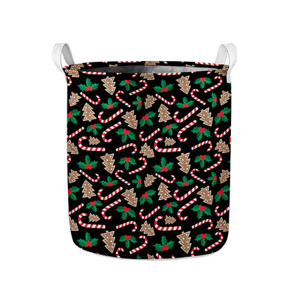 Christmas Cookie And Candy Pattern Print Collapsible Laundry Basket