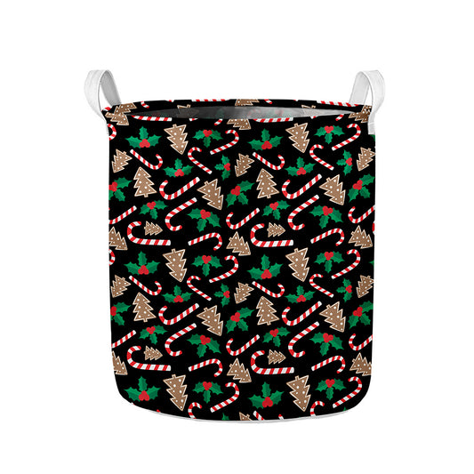 Christmas Cookie And Candy Pattern Print Collapsible Laundry Basket
