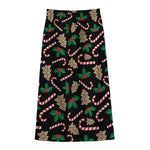 Christmas Cookie And Candy Pattern Print Cotton Front Slit Maxi Skirt