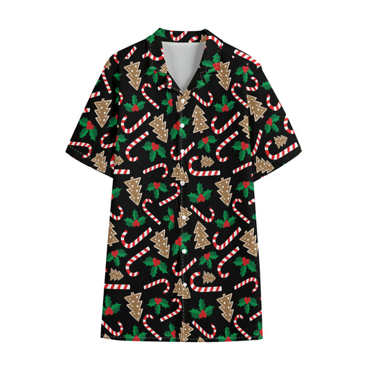 Christmas Cookie And Candy Pattern Print Cotton Hawaiian Shirt