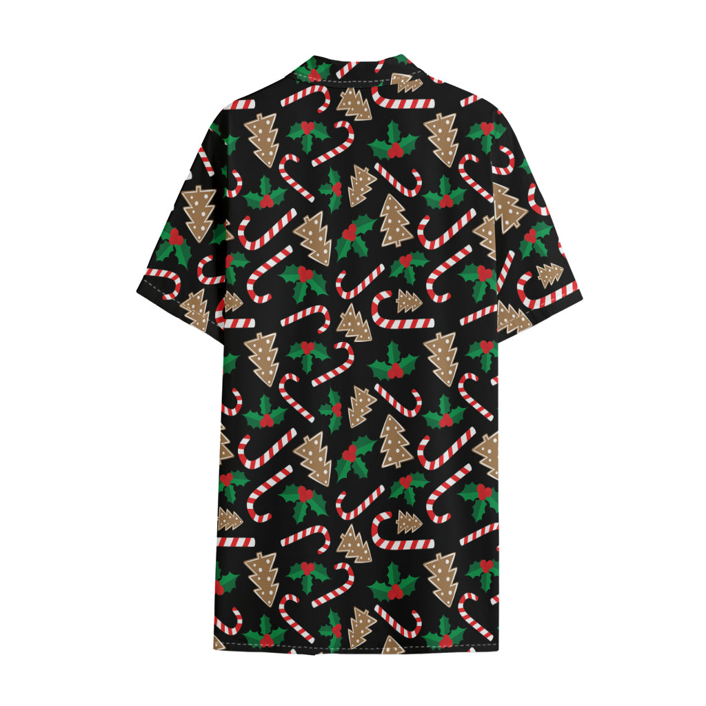 Christmas Cookie And Candy Pattern Print Cotton Hawaiian Shirt