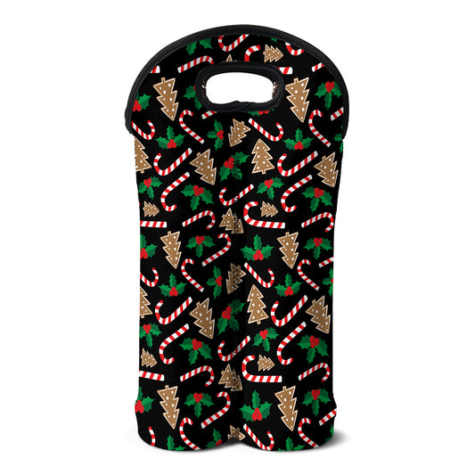 Christmas Cookie And Candy Pattern Print Double Neoprene Wine Tote