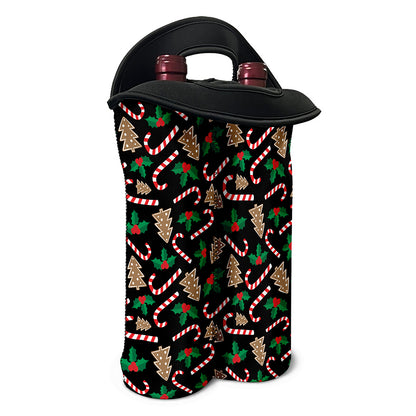 Christmas Cookie And Candy Pattern Print Double Neoprene Wine Tote