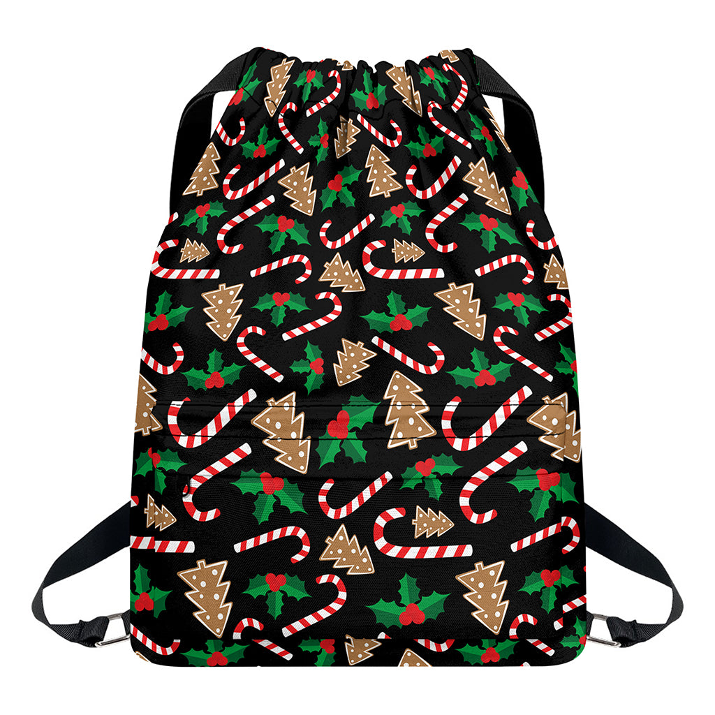 Christmas Cookie And Candy Pattern Print Drawstring Backpack