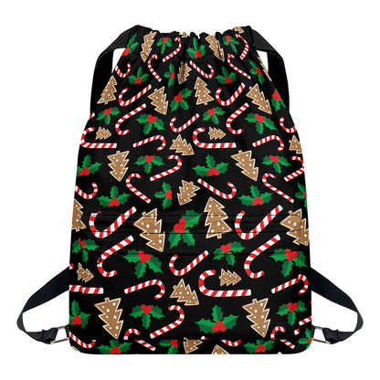 Christmas Cookie And Candy Pattern Print Drawstring Backpack