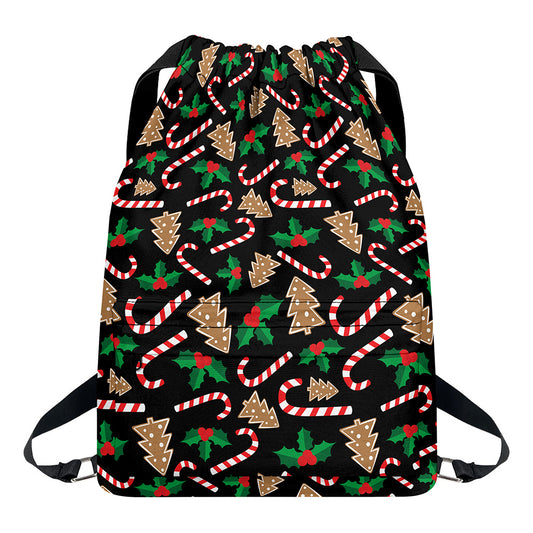 Christmas Cookie And Candy Pattern Print Drawstring Backpack