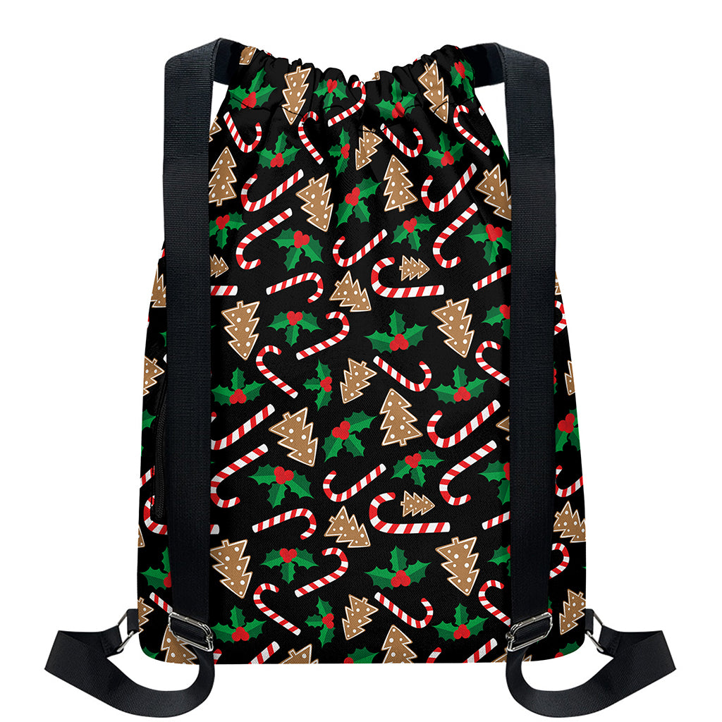 Christmas Cookie And Candy Pattern Print Drawstring Backpack