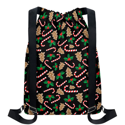 Christmas Cookie And Candy Pattern Print Drawstring Backpack