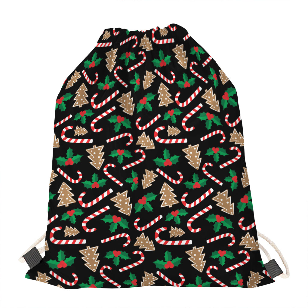 Christmas Cookie And Candy Pattern Print Drawstring Bag