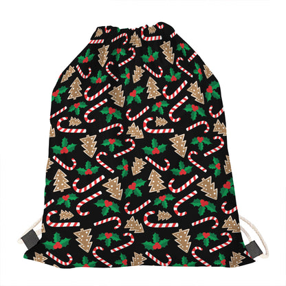 Christmas Cookie And Candy Pattern Print Drawstring Bag