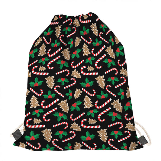 Christmas Cookie And Candy Pattern Print Drawstring Bag