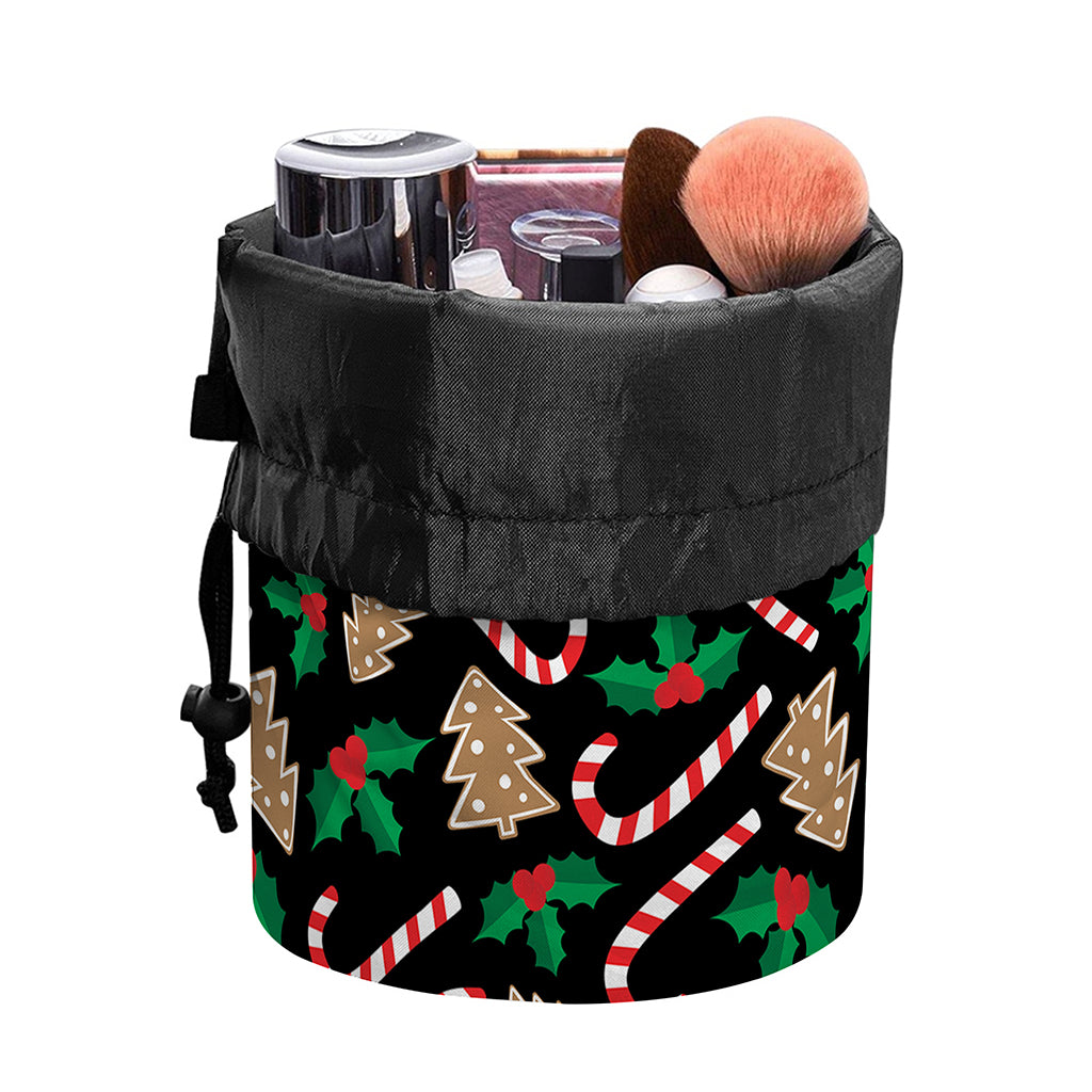 Christmas Cookie And Candy Pattern Print Drawstring Makeup Bag