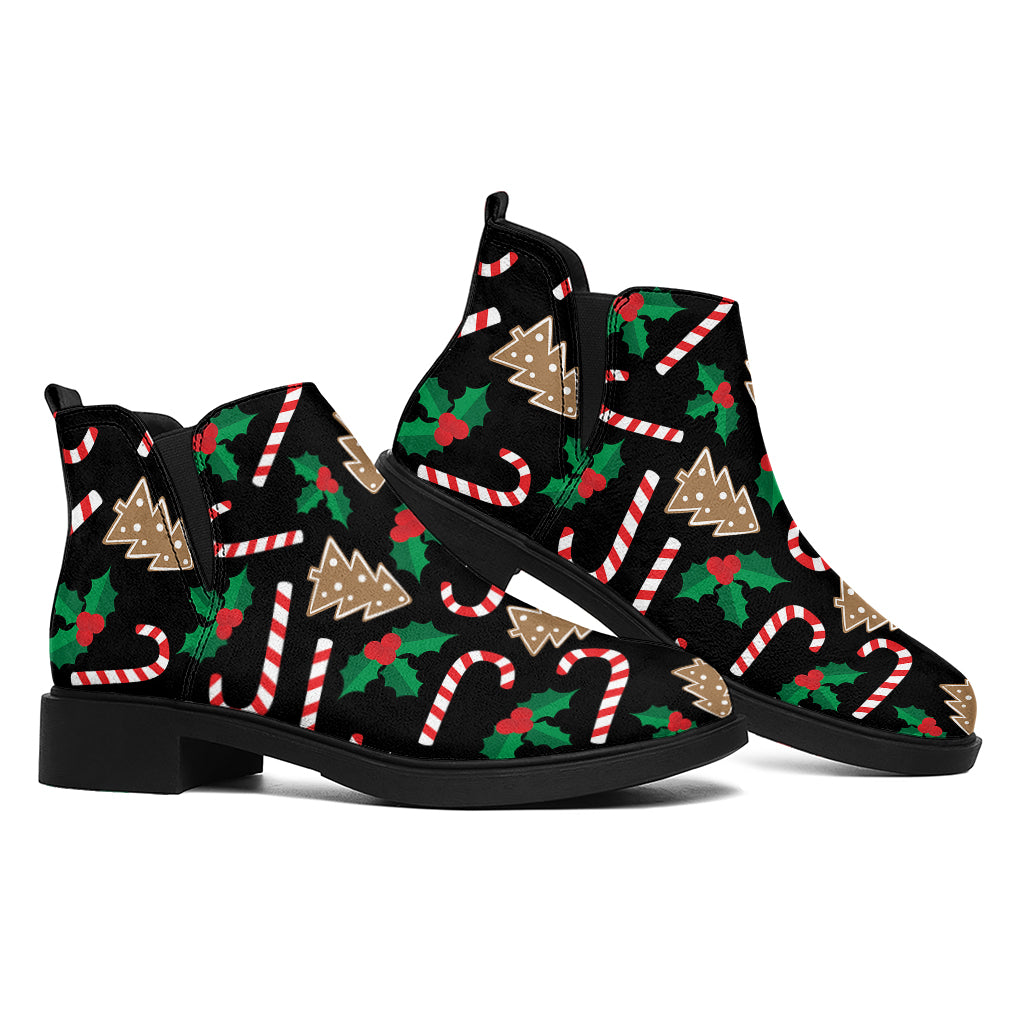 Christmas Cookie And Candy Pattern Print Flat Ankle Boots