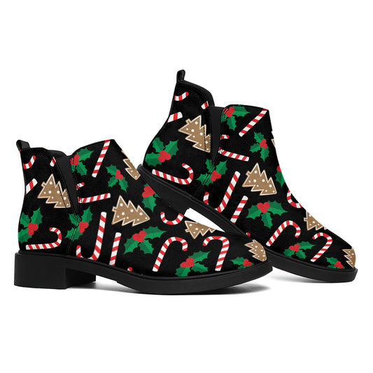 Christmas Cookie And Candy Pattern Print Flat Ankle Boots