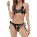 Christmas Cookie And Candy Pattern Print Halter Scoop Tie Side Bikini