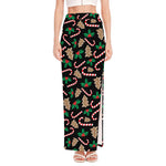 Christmas Cookie And Candy Pattern Print High Slit Maxi Skirt