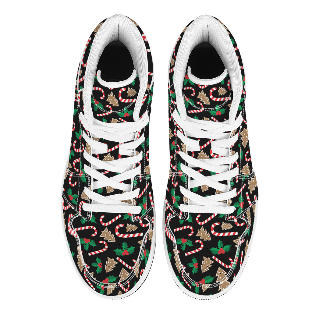 Christmas Cookie And Candy Pattern Print High Top Leather Sneakers