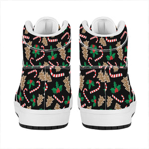 Christmas Cookie And Candy Pattern Print High Top Leather Sneakers