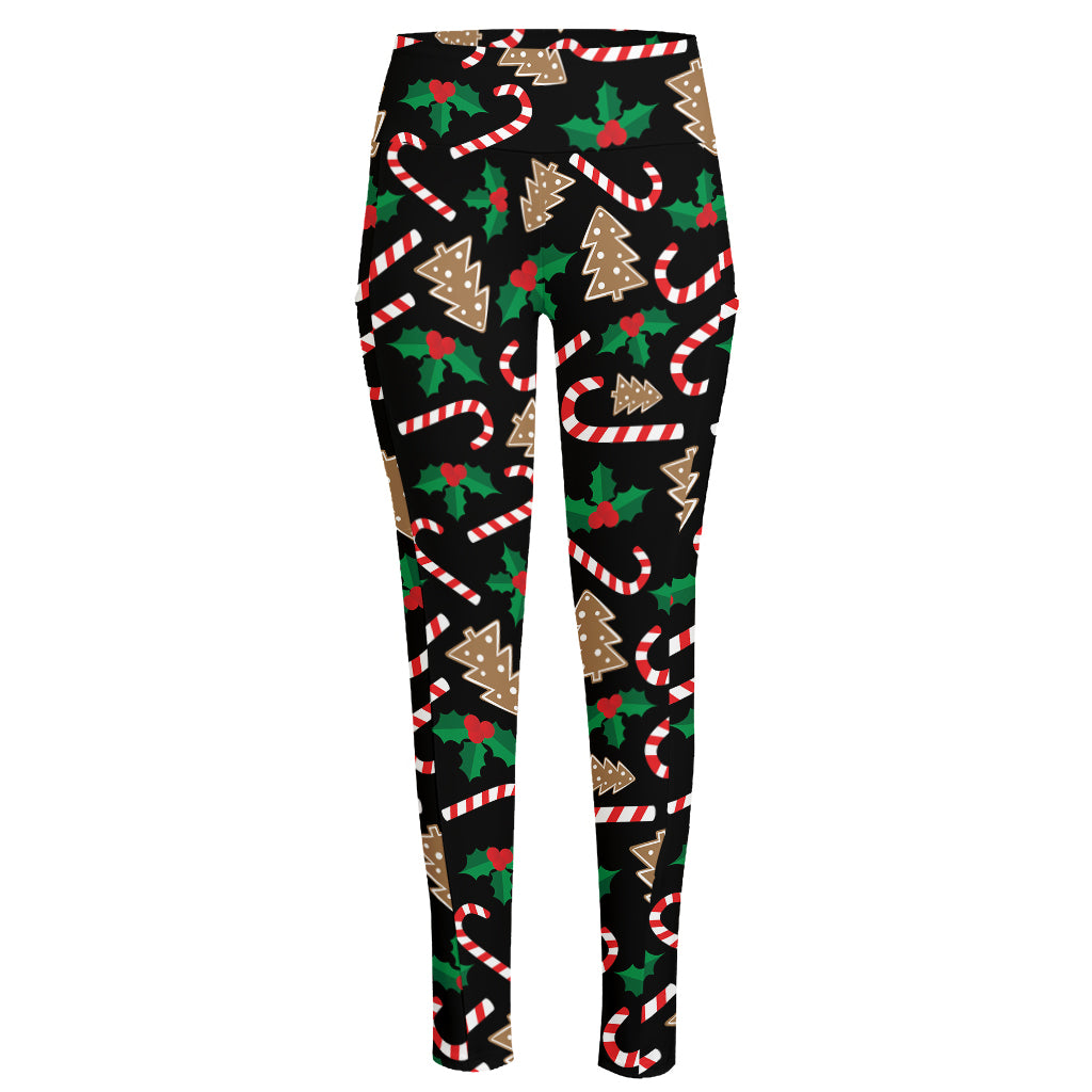 Christmas Cookie And Candy Pattern Print High-Waisted Pocket Leggings