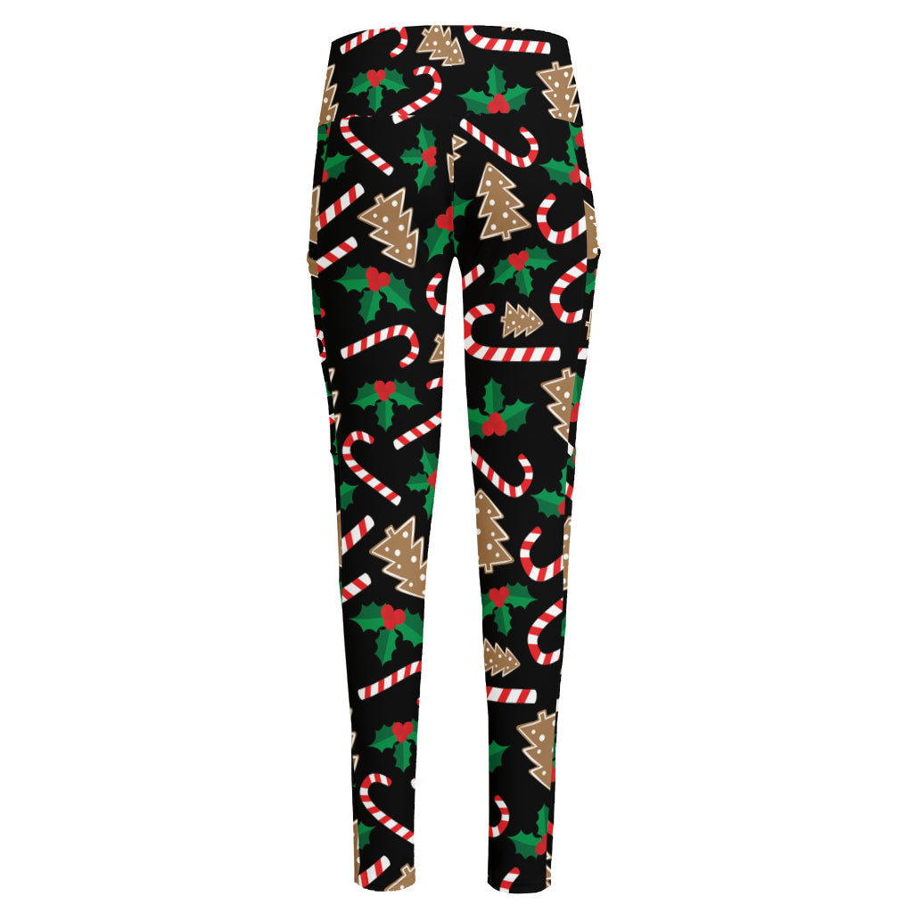 Christmas Cookie And Candy Pattern Print High-Waisted Pocket Leggings