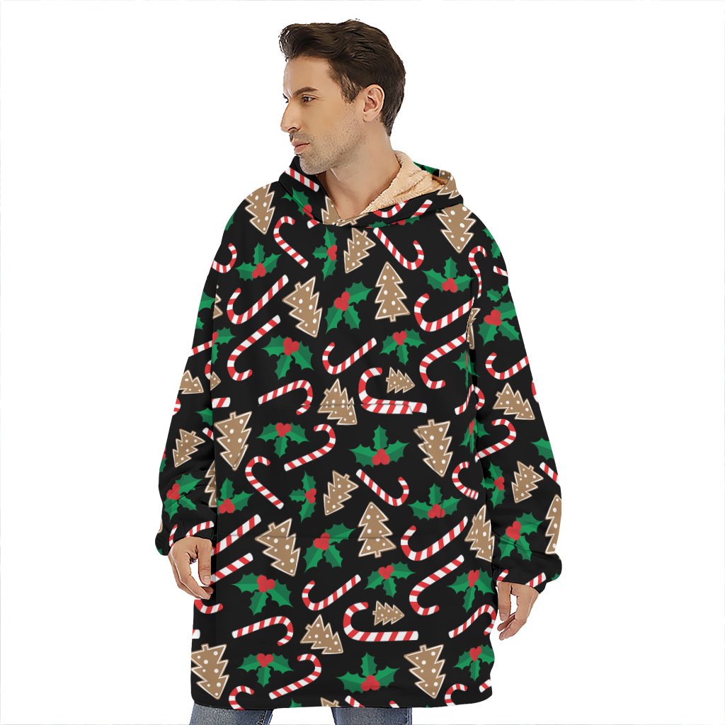 Christmas Cookie And Candy Pattern Print Hoodie Blanket