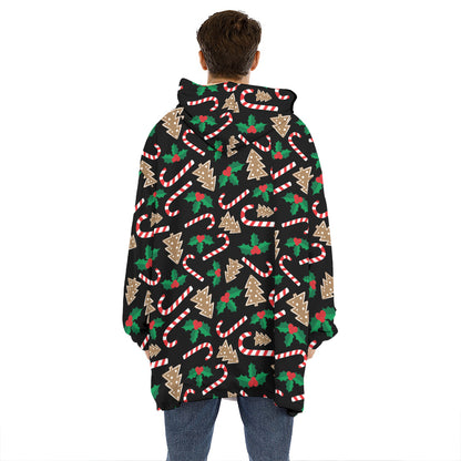 Christmas Cookie And Candy Pattern Print Hoodie Blanket