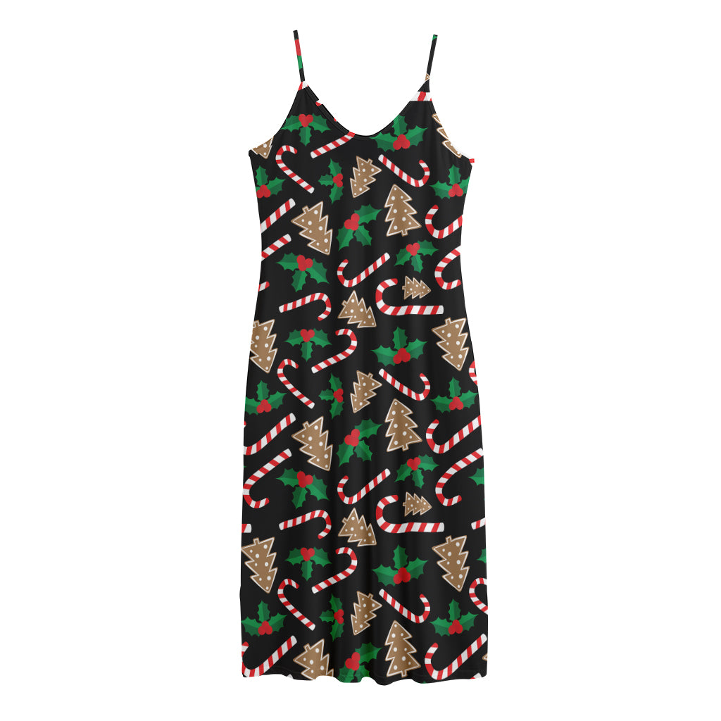 Christmas Cookie And Candy Pattern Print Jersey Midi Cami Dress