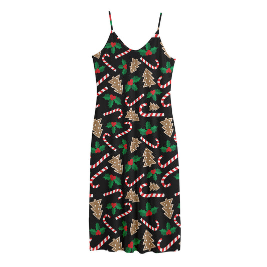 Christmas Cookie And Candy Pattern Print Jersey Midi Cami Dress