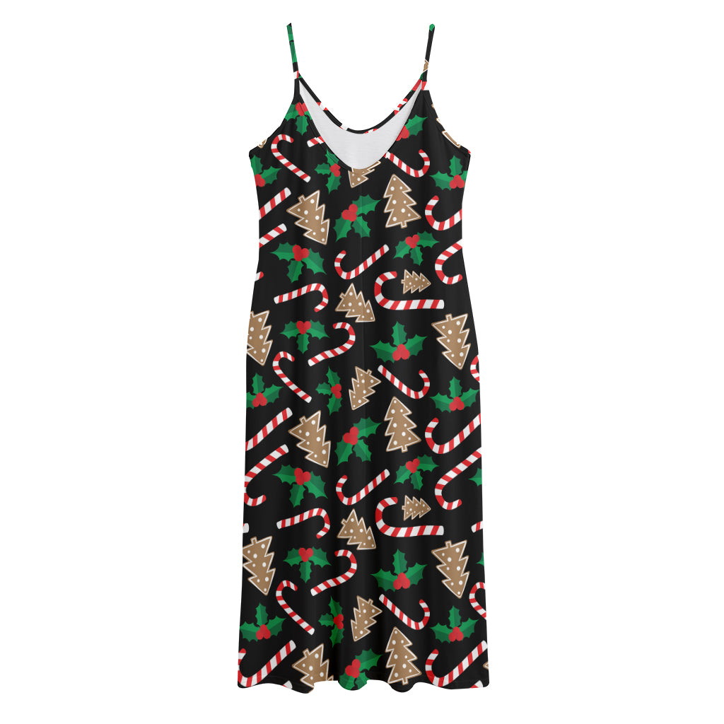 Christmas Cookie And Candy Pattern Print Jersey Midi Cami Dress