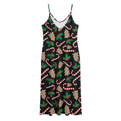 Christmas Cookie And Candy Pattern Print Jersey Midi Cami Dress