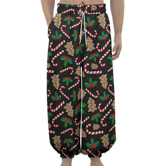 Christmas Cookie And Candy Pattern Print Lantern Pants