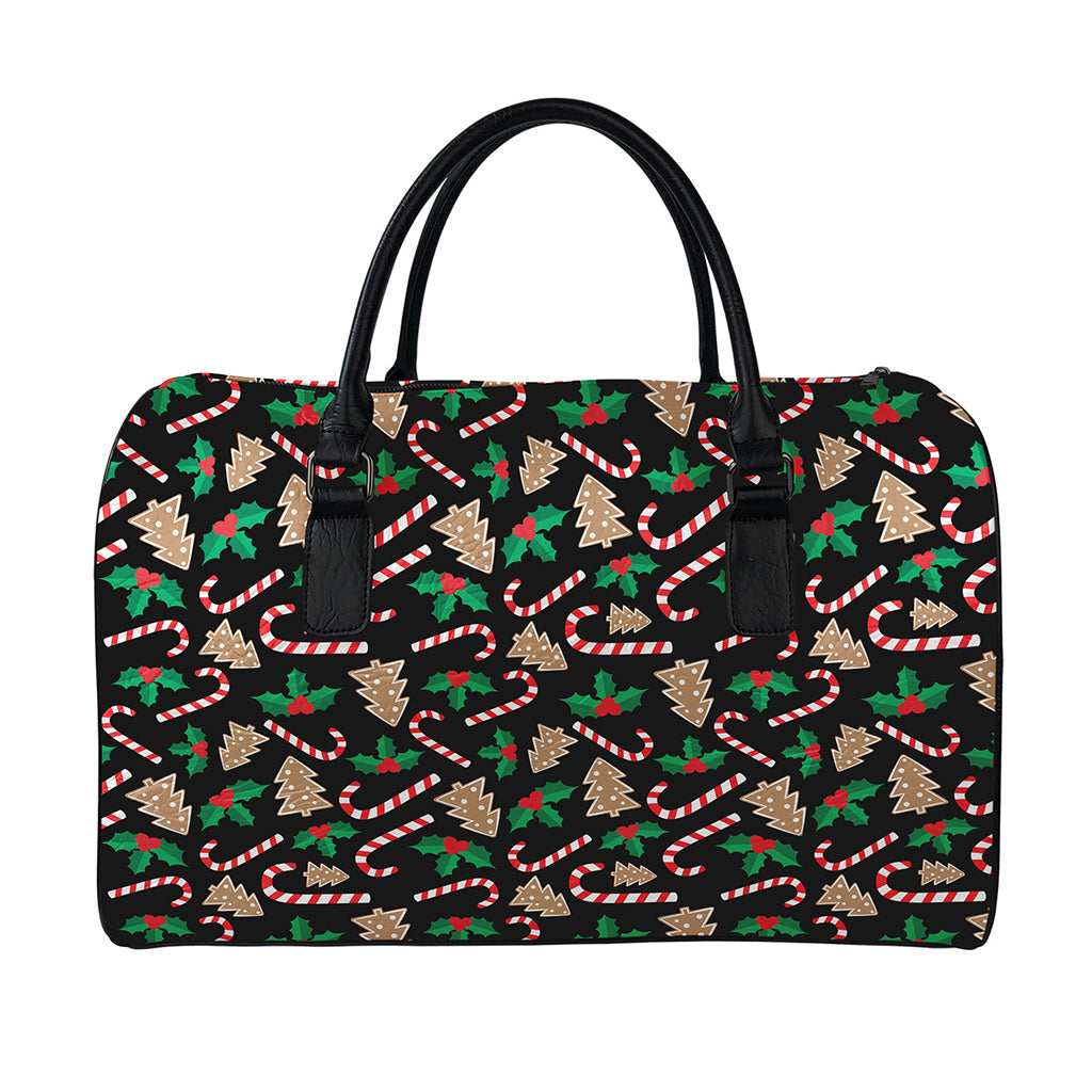 Christmas Cookie And Candy Pattern Print Leather Duffle Bag