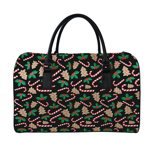 Christmas Cookie And Candy Pattern Print Leather Duffle Bag