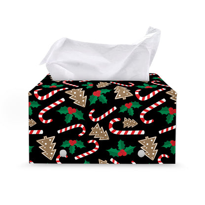 Christmas Cookie And Candy Pattern Print Leather Tissue Box Cover
