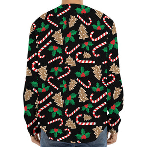 Christmas Cookie And Candy Pattern Print Long Sleeve Baseball Jersey