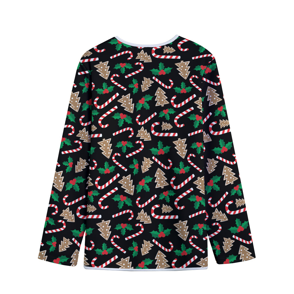 Christmas Cookie And Candy Pattern Print Long Sleeve Short Coat