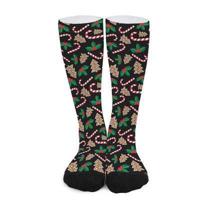 Christmas Cookie And Candy Pattern Print Long Socks