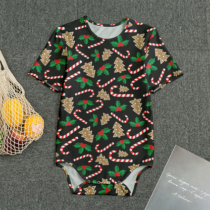 Christmas Cookie And Candy Pattern Print Men's Bodysuit