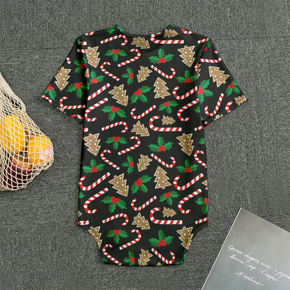 Christmas Cookie And Candy Pattern Print Men's Bodysuit