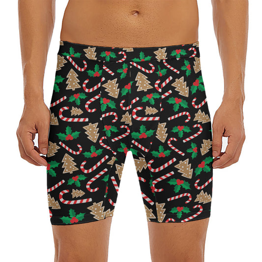 Christmas Cookie And Candy Pattern Print Men's Long Boxer Briefs