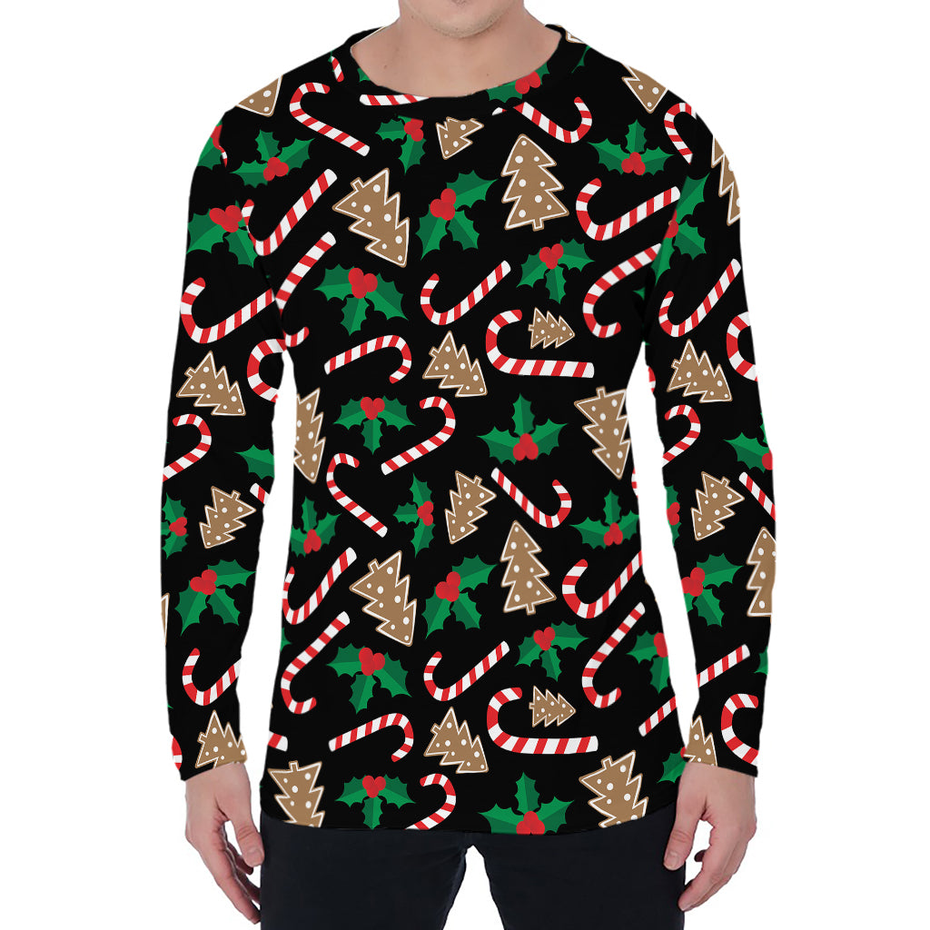 Christmas Cookie And Candy Pattern Print Men's Long Sleeve T-Shirt