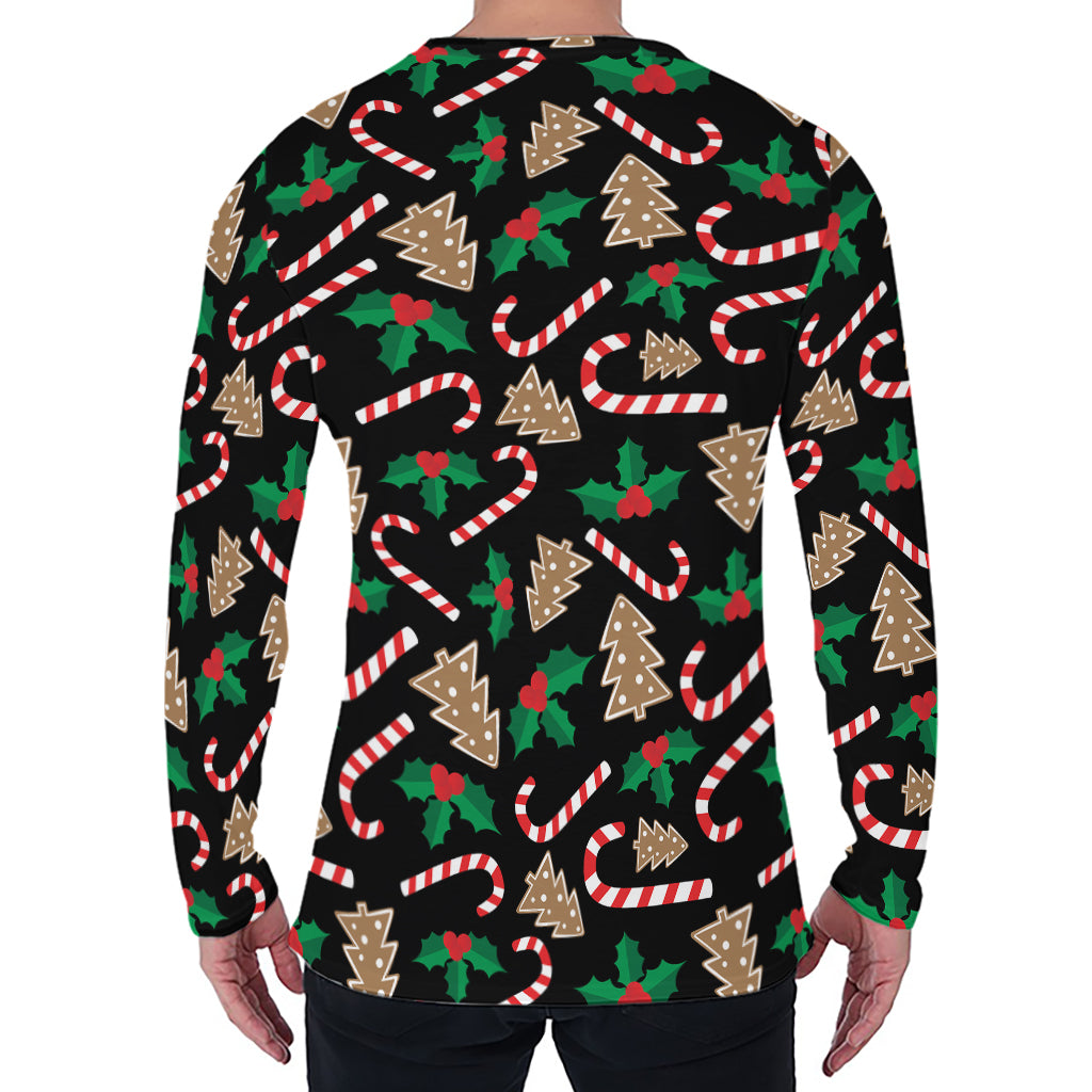 Christmas Cookie And Candy Pattern Print Men's Long Sleeve T-Shirt