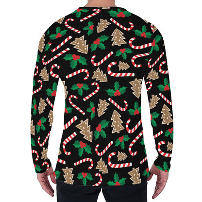 Christmas Cookie And Candy Pattern Print Men's Long Sleeve T-Shirt