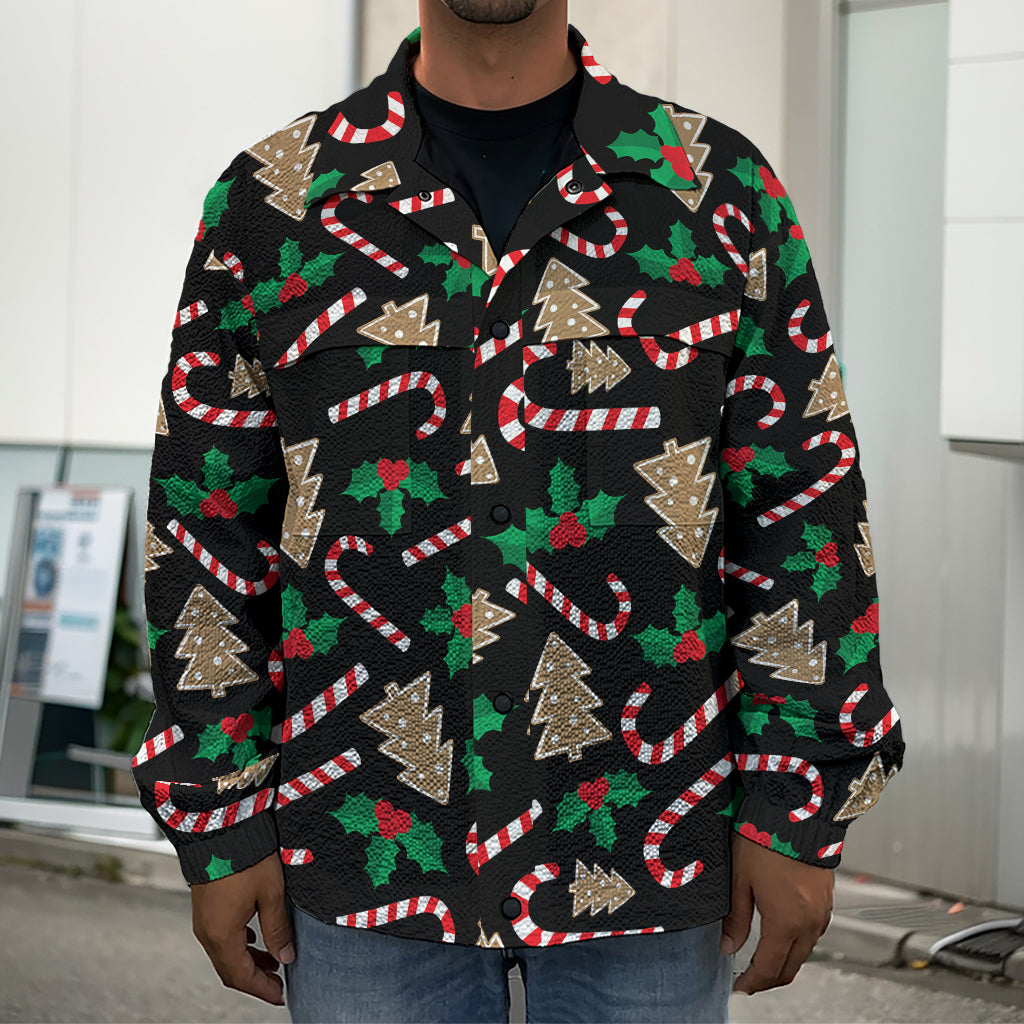 Christmas Cookie And Candy Pattern Print Men's Shirt Jacket