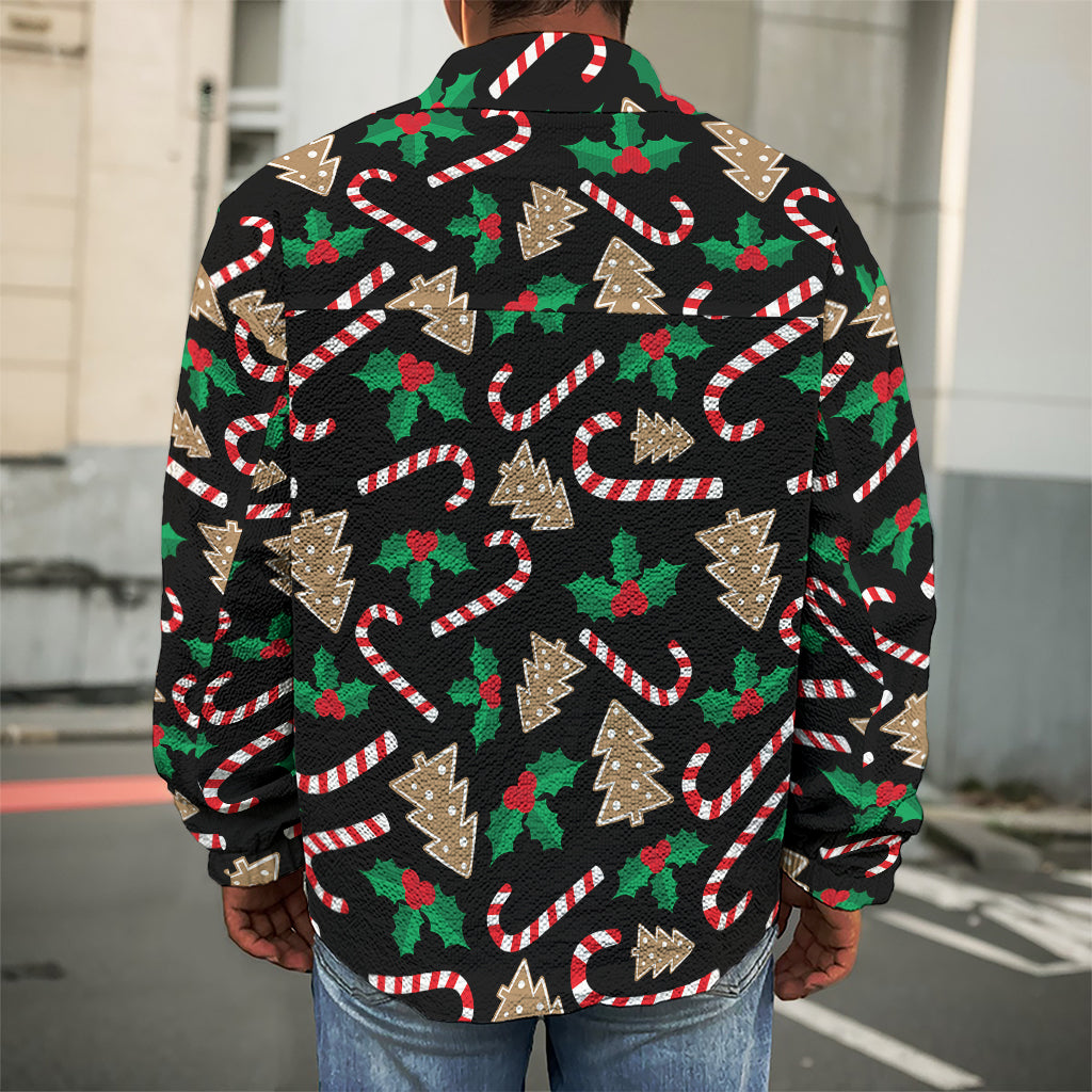 Christmas Cookie And Candy Pattern Print Men's Shirt Jacket