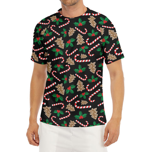 Christmas Cookie And Candy Pattern Print Men's Short Sleeve Rash Guard