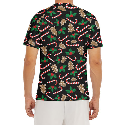 Christmas Cookie And Candy Pattern Print Men's Short Sleeve Rash Guard