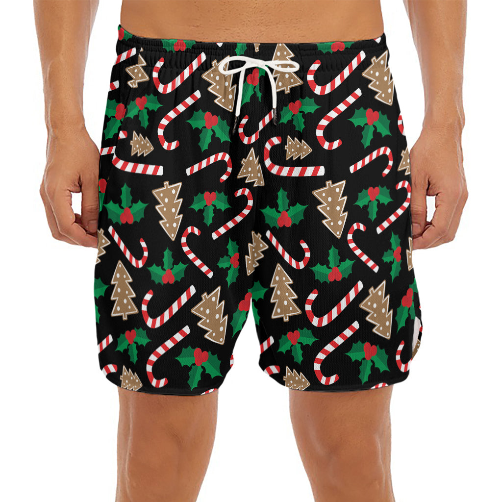 Christmas Cookie And Candy Pattern Print Men's Split Running Shorts