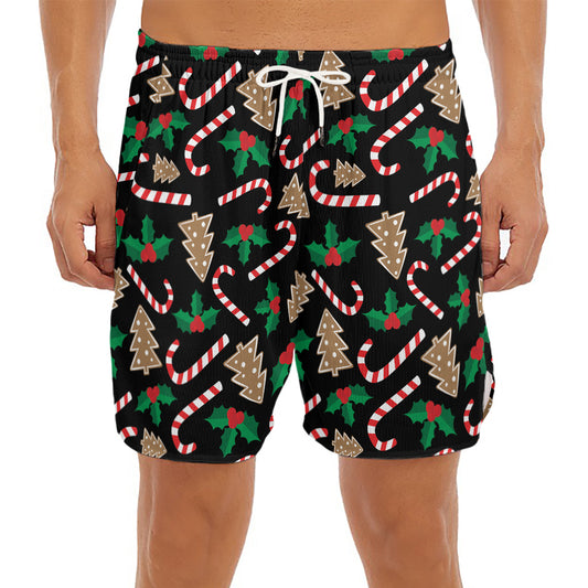 Christmas Cookie And Candy Pattern Print Men's Split Running Shorts